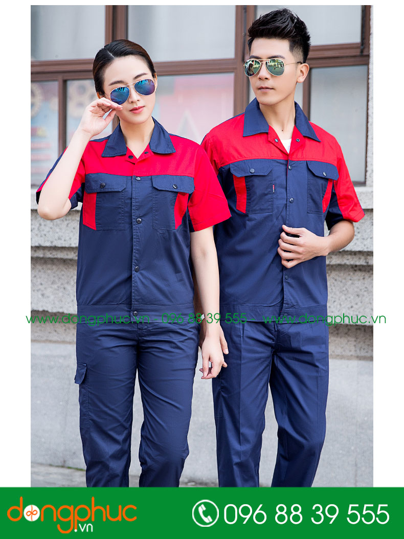 Mẫu bảo hộ màu tím than phối đỏ cộc tay